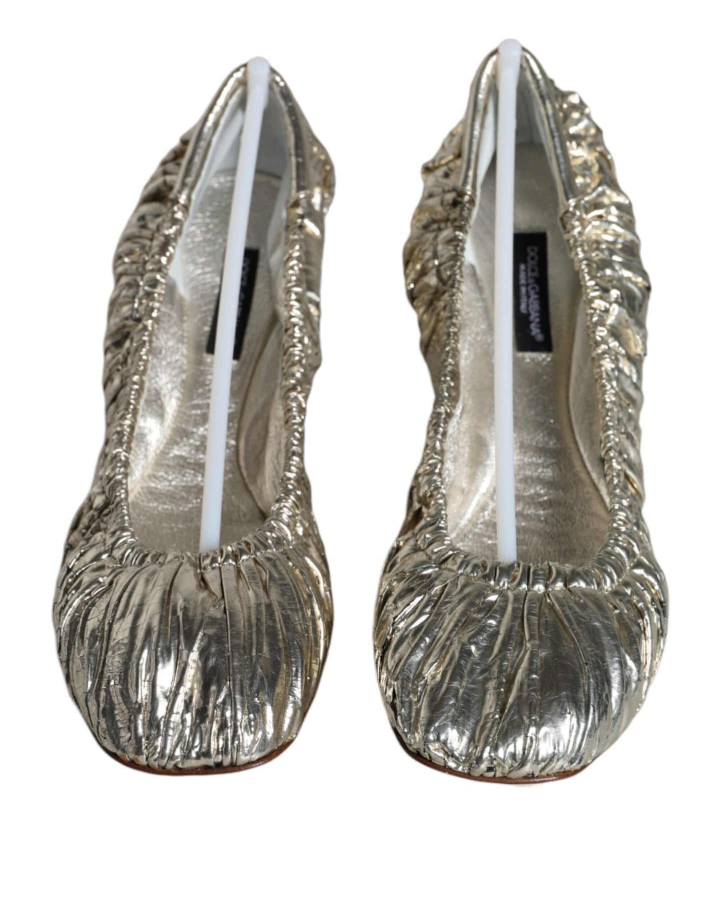 Dolce &amp; Gabbana Silver Patent Leather Scrunch Ballet Flats Shoes