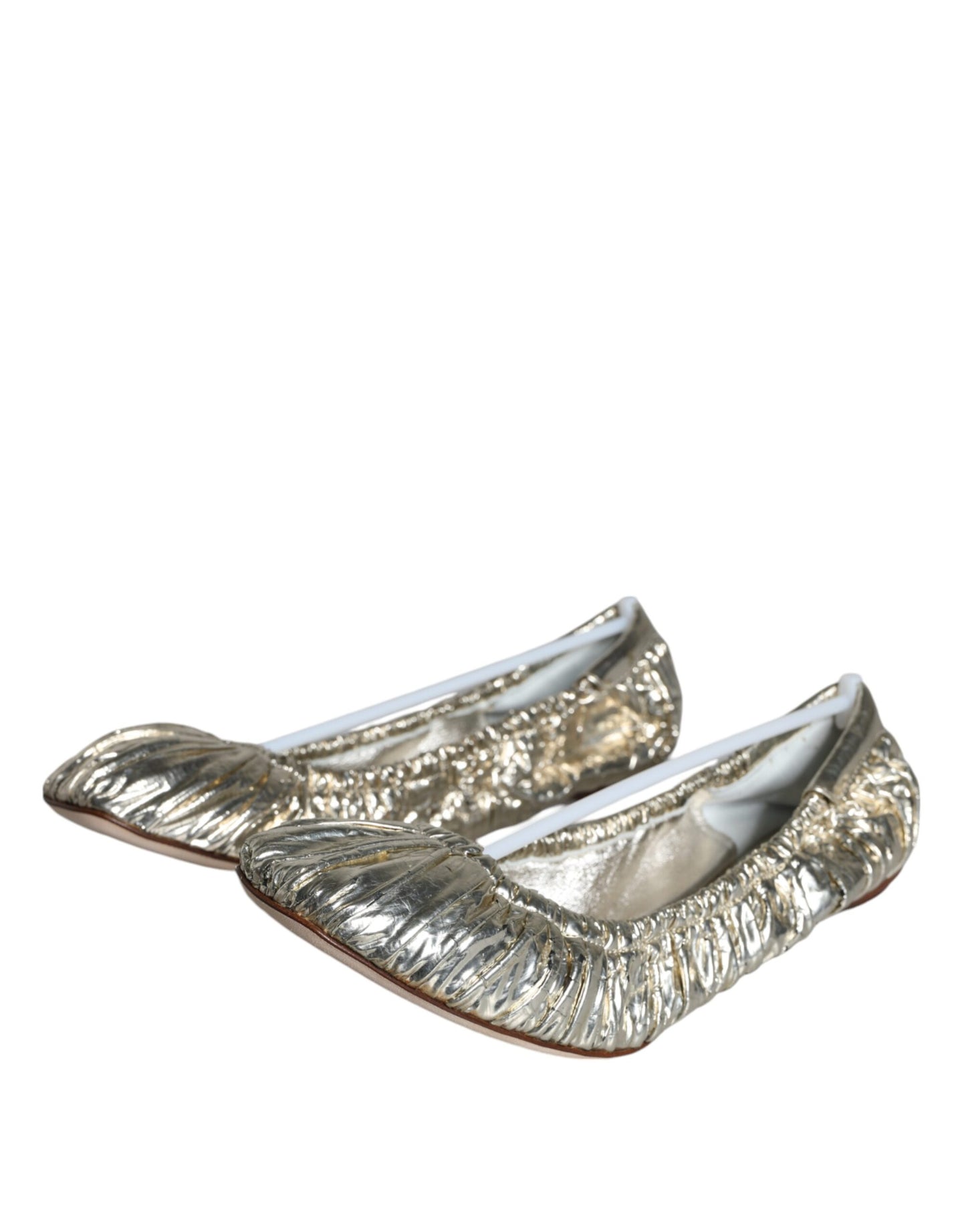 Dolce &amp; Gabbana Silver Patent Leather Scrunch Ballet Flats Shoes