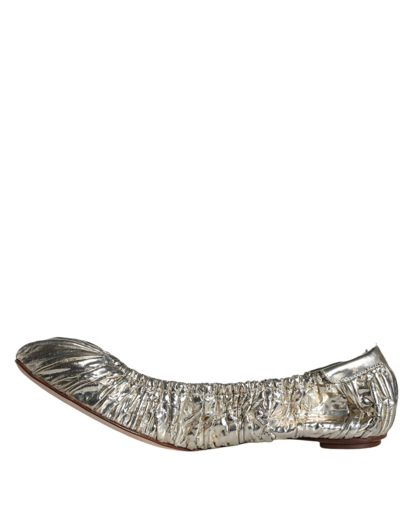 Dolce &amp; Gabbana Silver Patent Leather Scrunch Ballet Flats Shoes