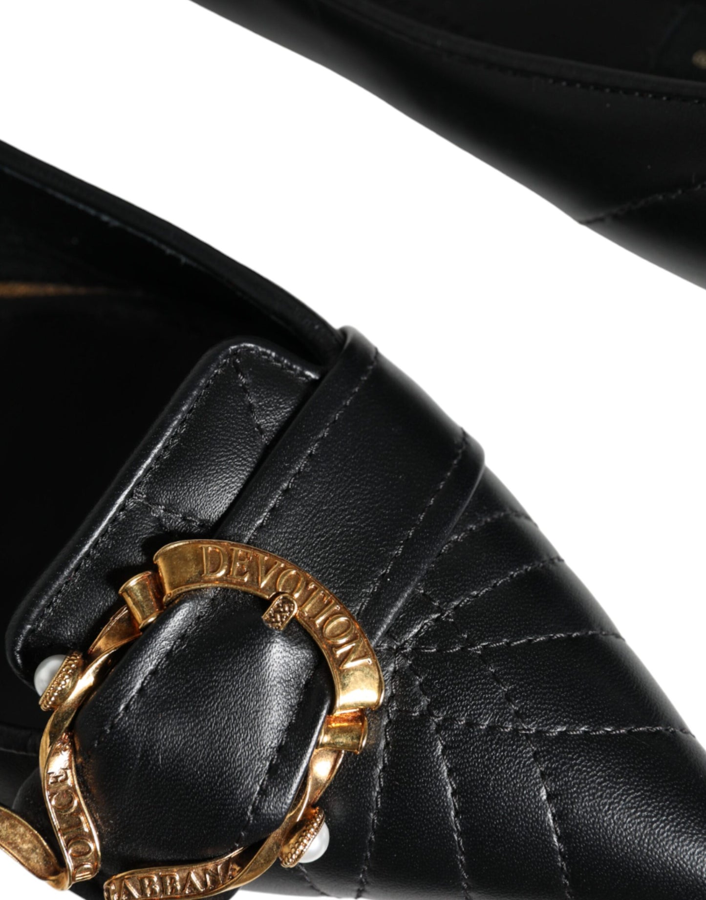 Dolce &amp; Gabbana Black Devotion Leather Pointy Flats Shoes