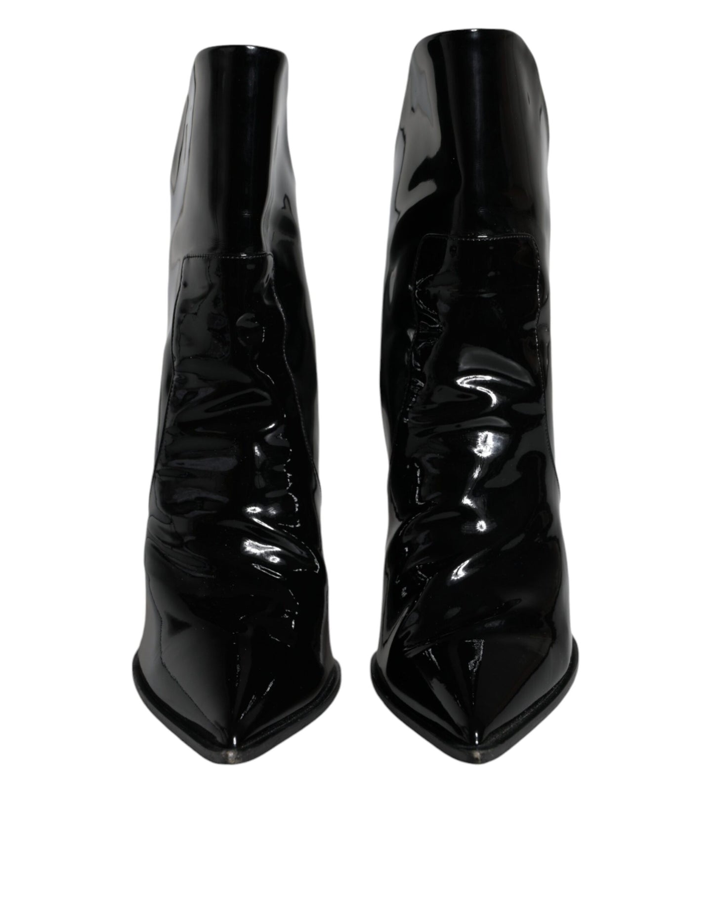 Dolce &amp; Gabbana Black Patent Leather Pointed Ankle Boot Shoes