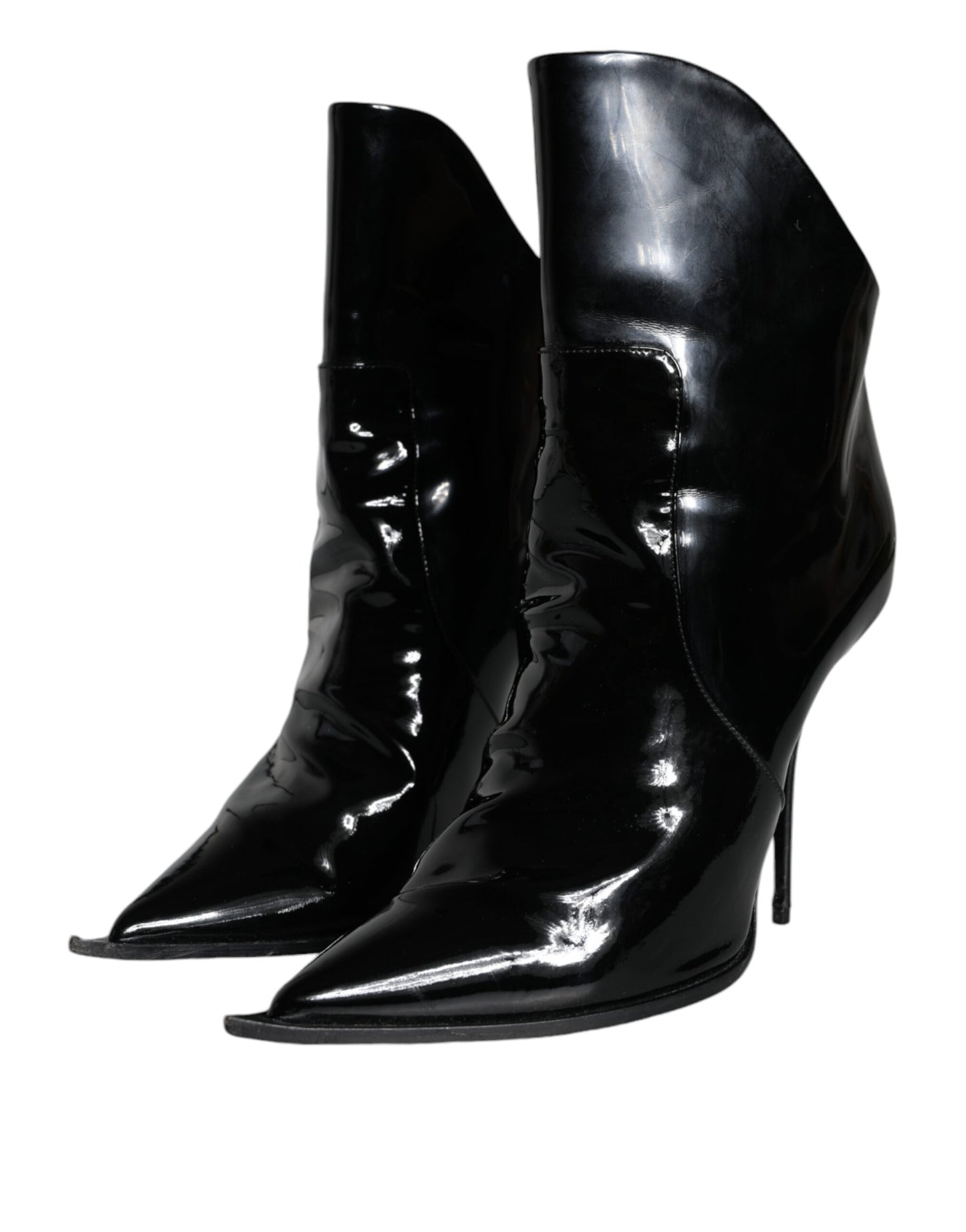 Dolce &amp; Gabbana Black Patent Leather Pointed Ankle Boot Shoes