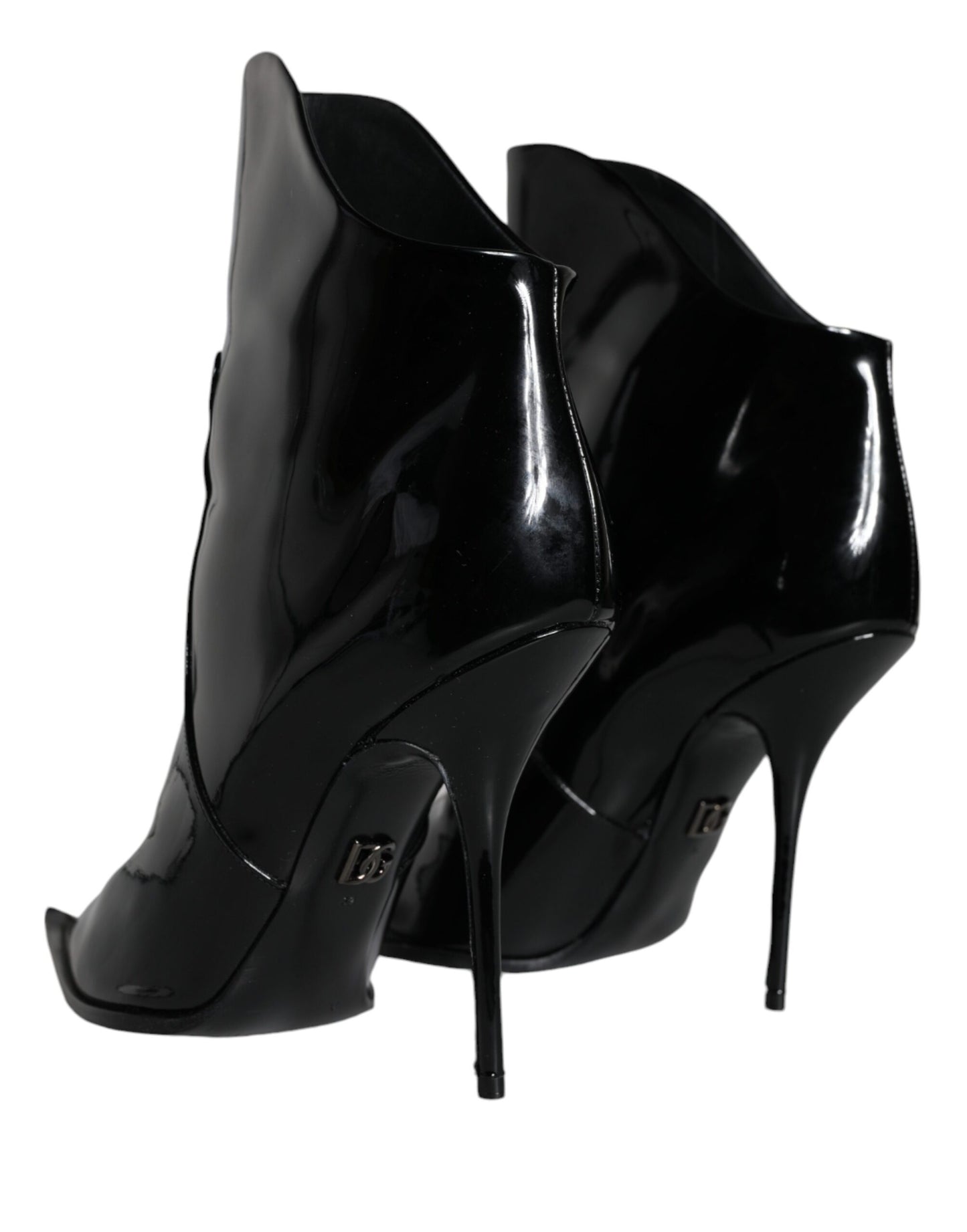 Dolce &amp; Gabbana Black Patent Leather Pointed Ankle Boot Shoes