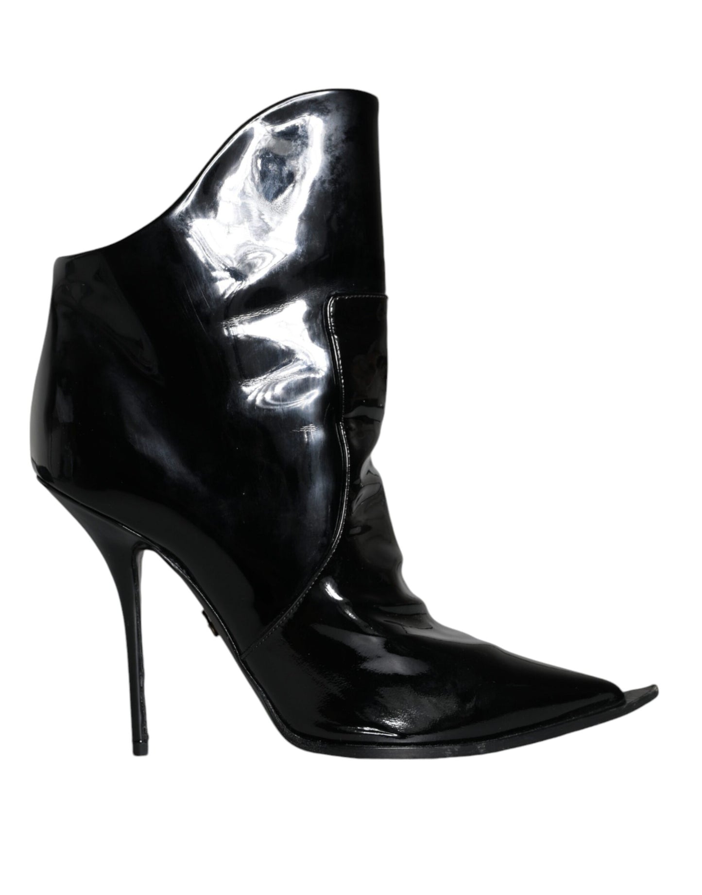 Dolce &amp; Gabbana Black Patent Leather Pointed Ankle Boot Shoes