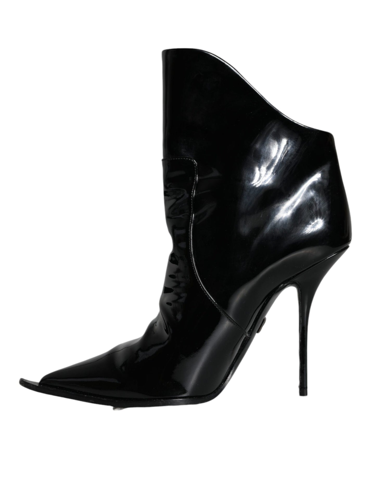 Dolce &amp; Gabbana Black Patent Leather Pointed Ankle Boot Shoes