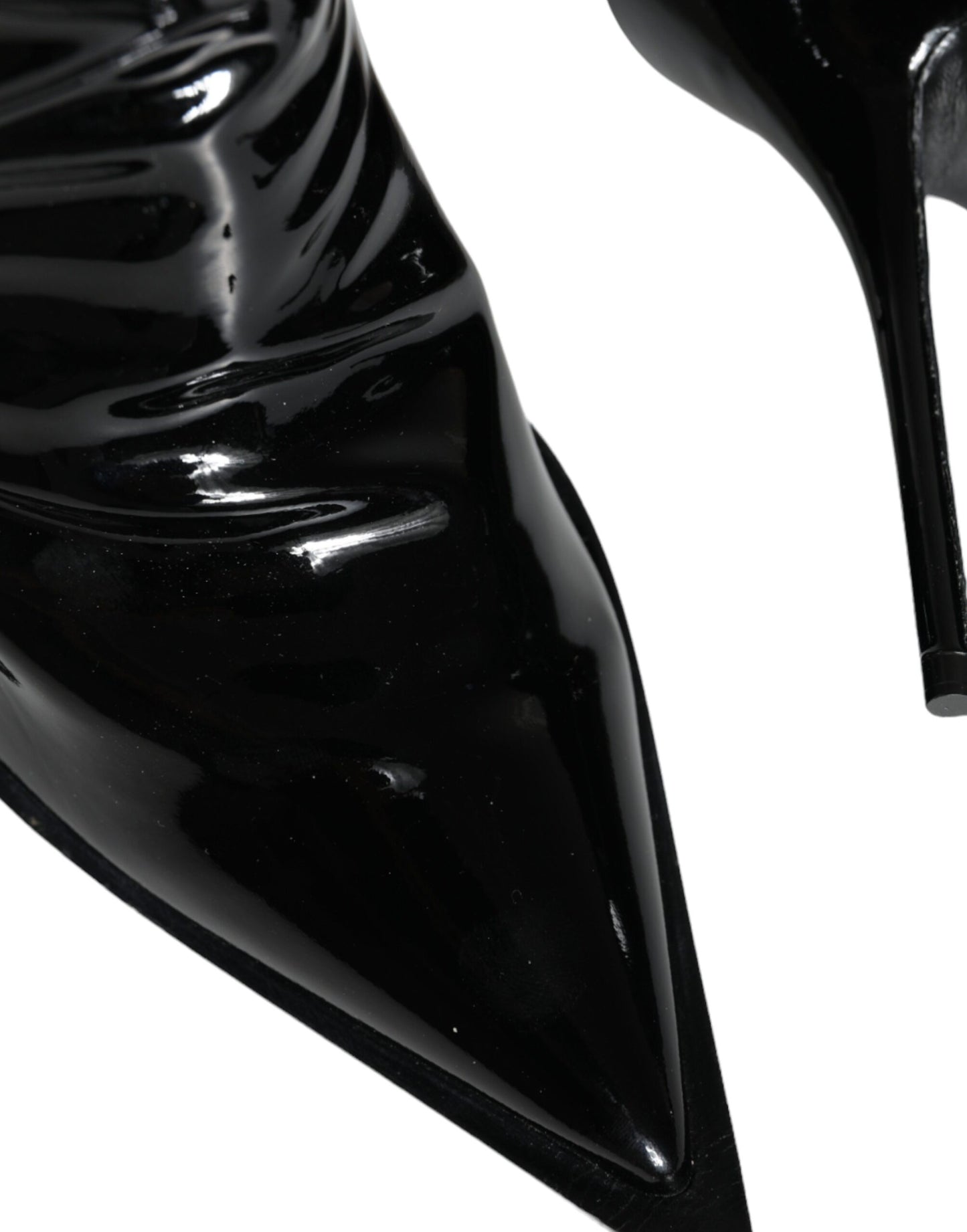 Dolce &amp; Gabbana Black Patent Leather Pointed Ankle Boot Shoes