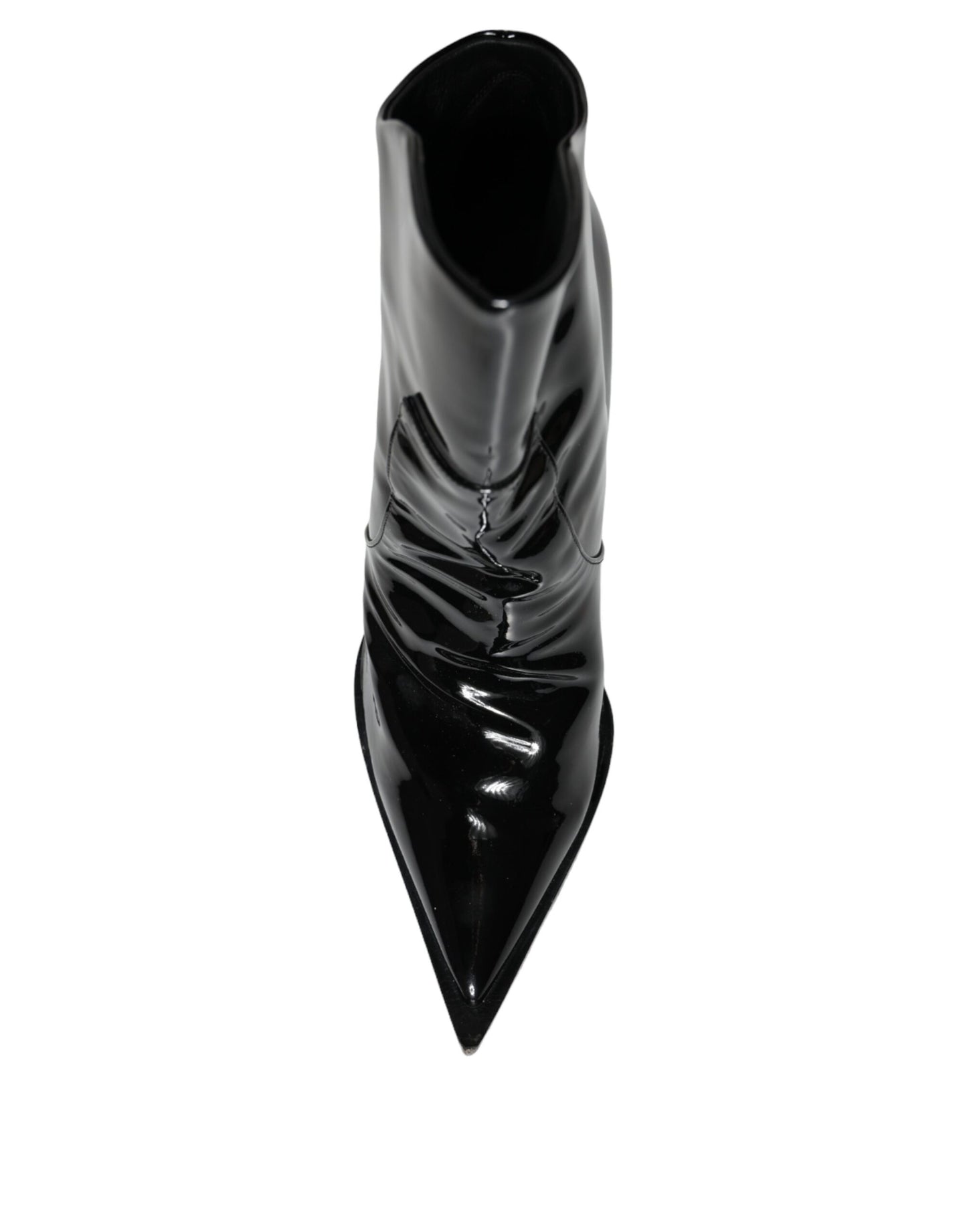 Dolce &amp; Gabbana Black Patent Leather Pointed Ankle Boot Shoes