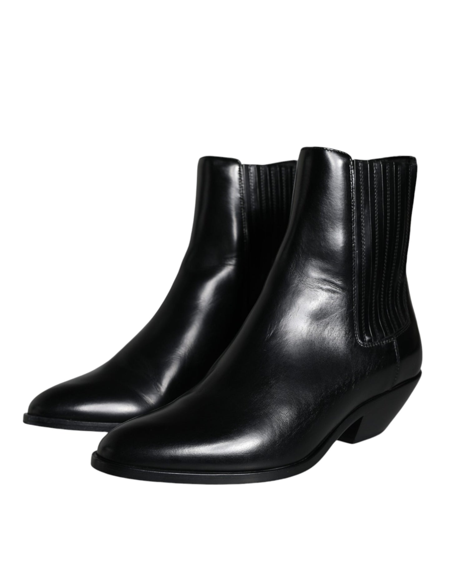 Dolce &amp; Gabbana Black Leather Ankle Boots Booties Shoes