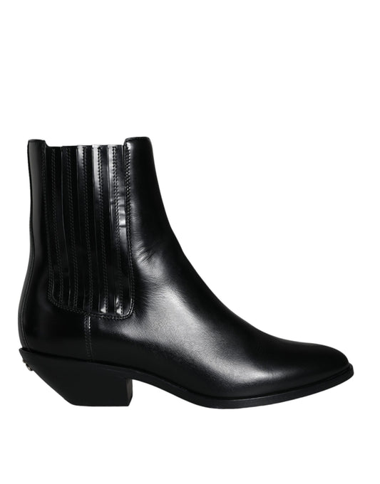 Dolce &amp; Gabbana Black Leather Ankle Boots Booties Shoes