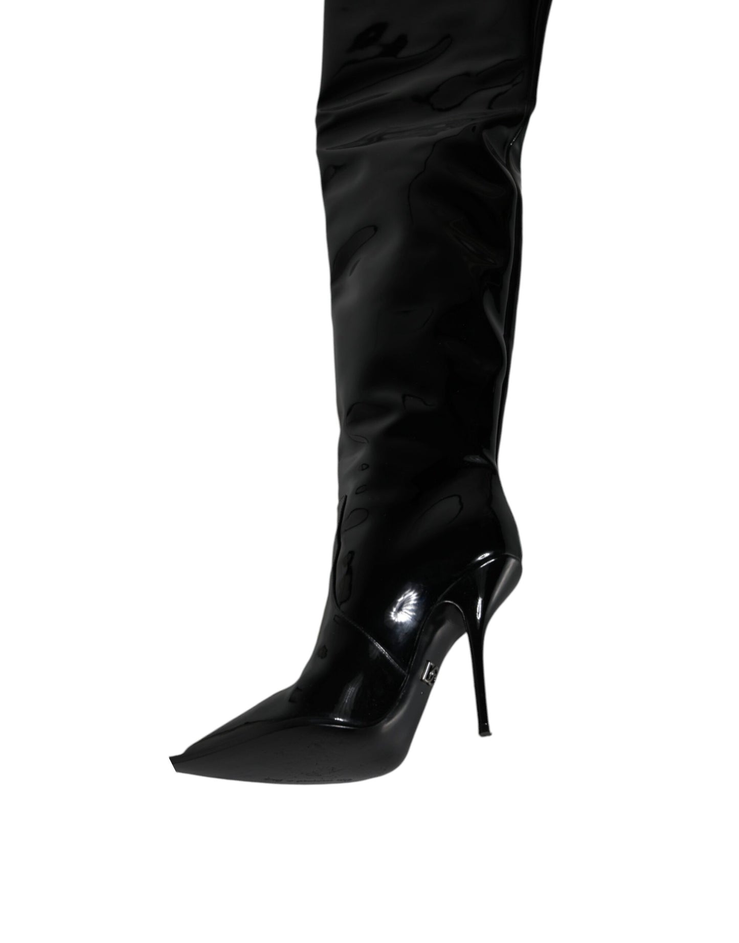 Dolce &amp; Gabbana Black Patent Leather Knee High Boots Shoes