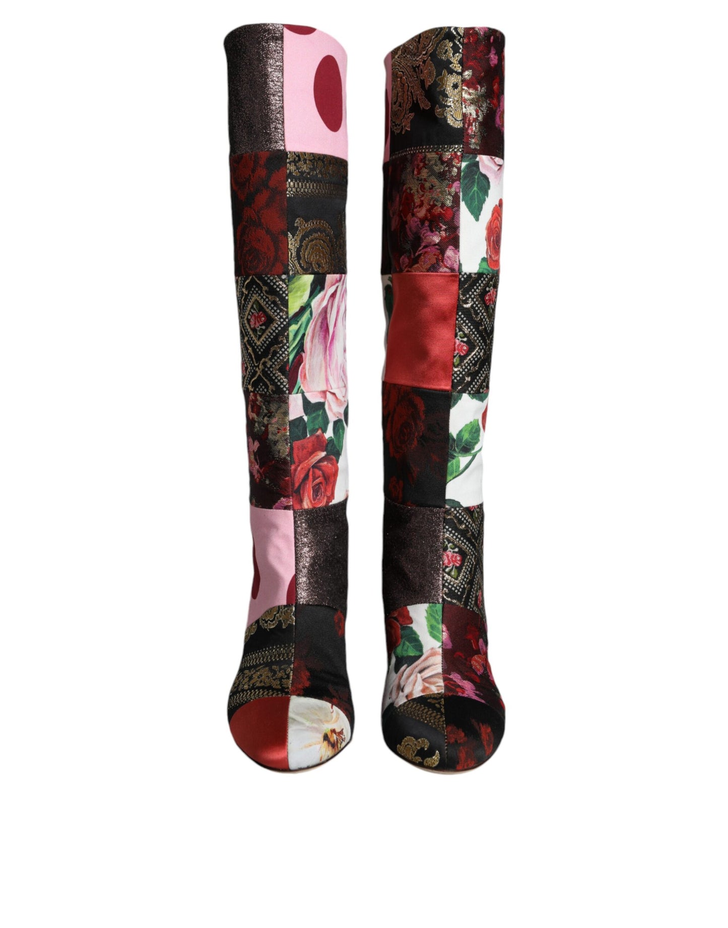 Dolce &amp; Gabbana Multicolor Patchwork Print Heeled Boots Shoes