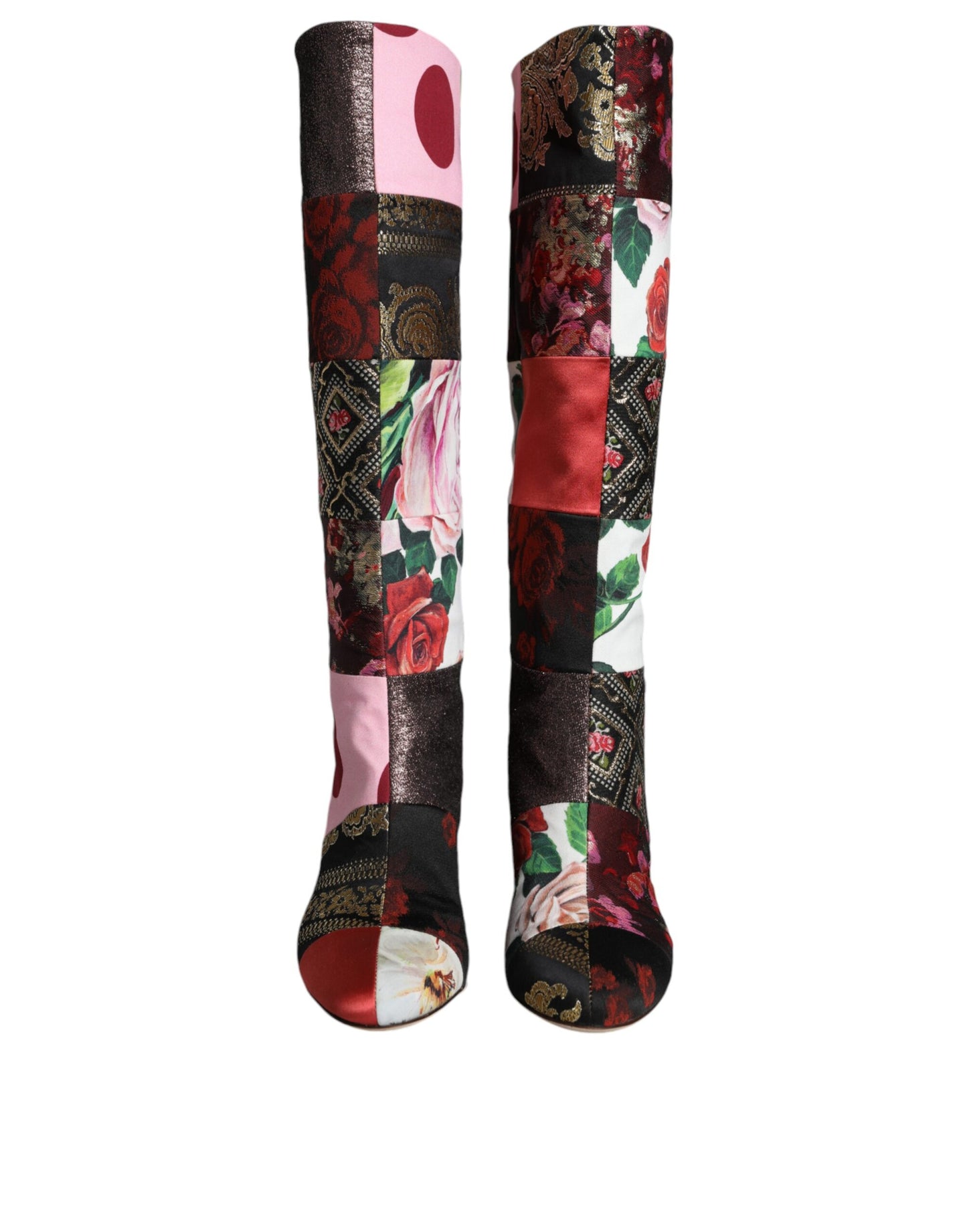 Dolce &amp; Gabbana Multicolor Patchwork Print Heeled Boots Shoes