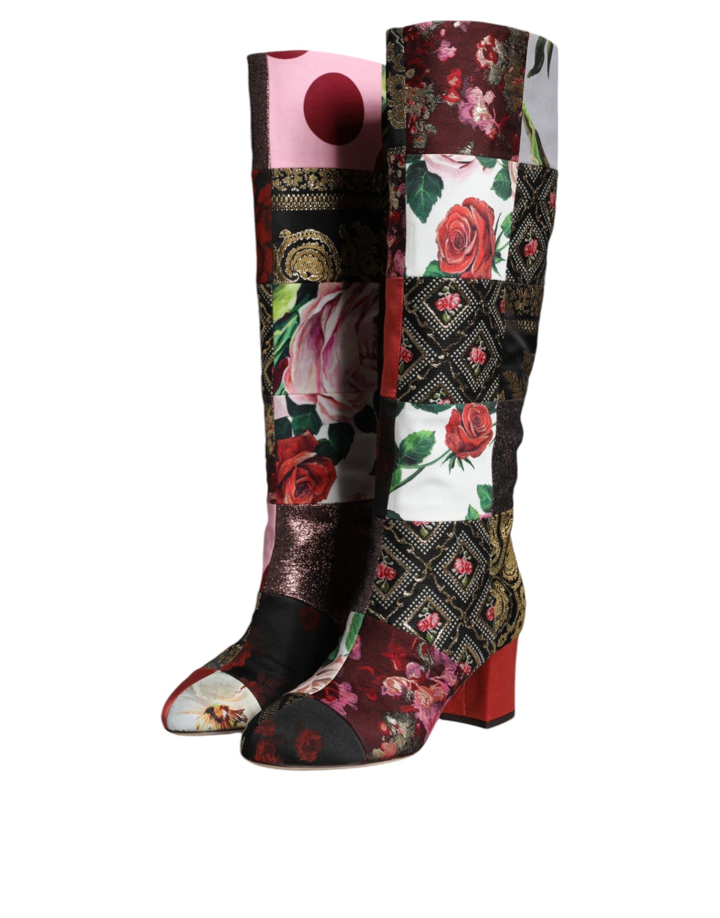 Dolce &amp; Gabbana Multicolor Patchwork Print Heeled Boots Shoes