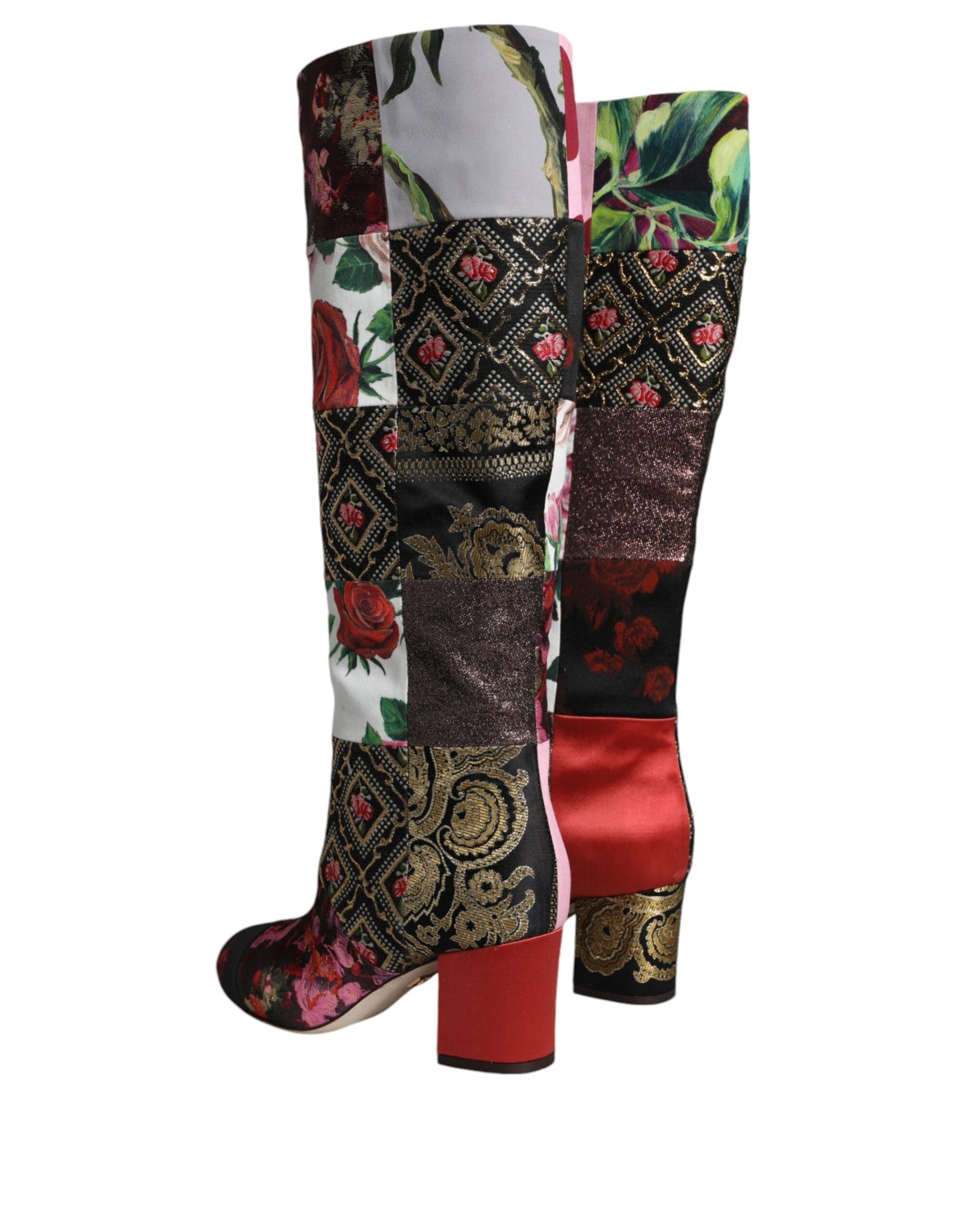 Dolce &amp; Gabbana Multicolor Patchwork Print Heeled Boots Shoes