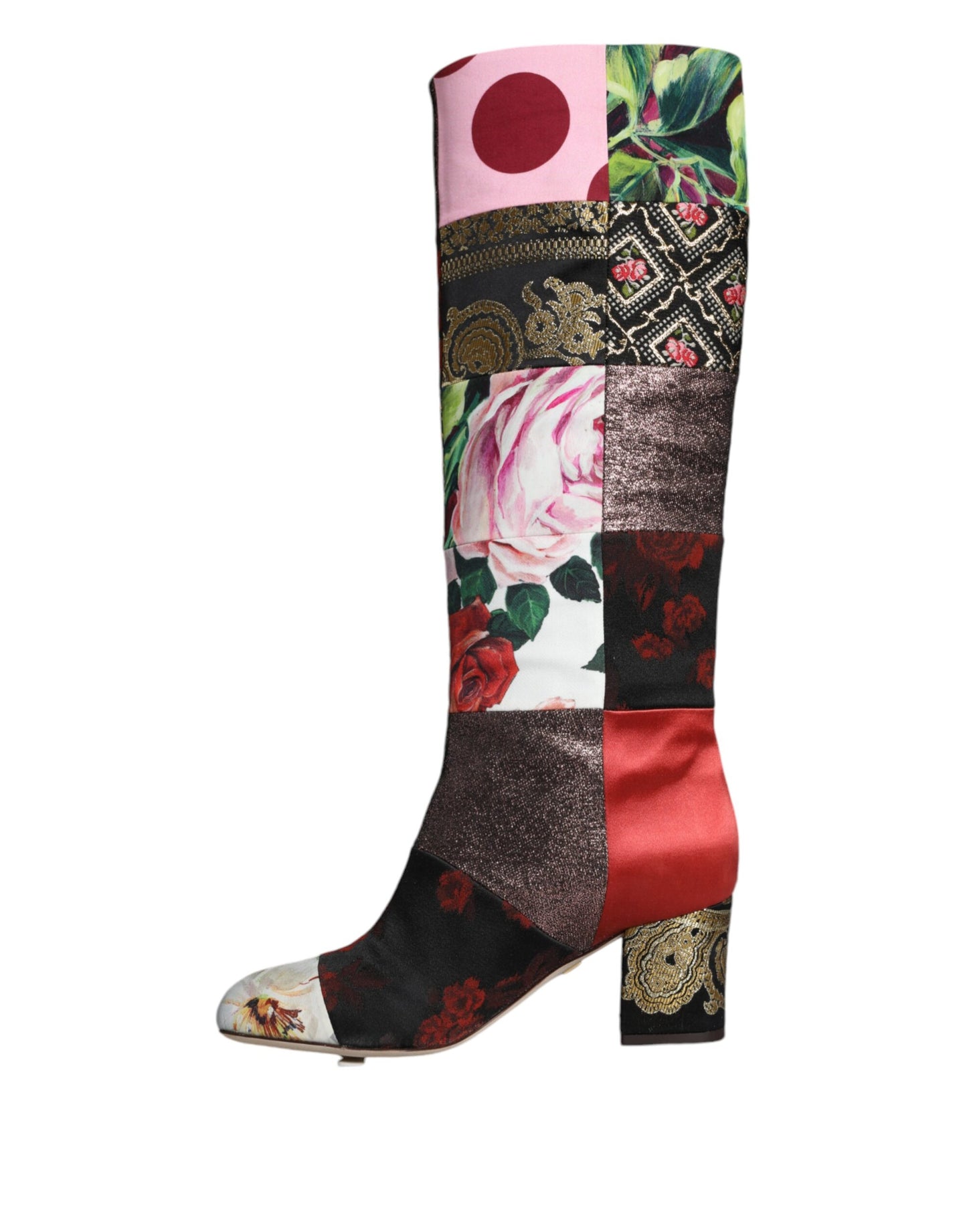 Dolce &amp; Gabbana Multicolor Patchwork Print Heeled Boots Shoes