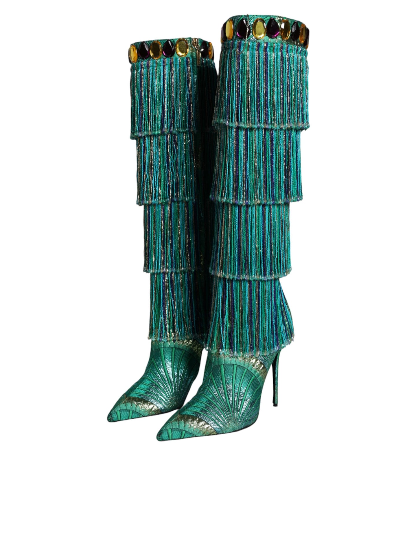 Dolce &amp; Gabbana Multicolor Cotton Crystal Tassel High Boots Shoes