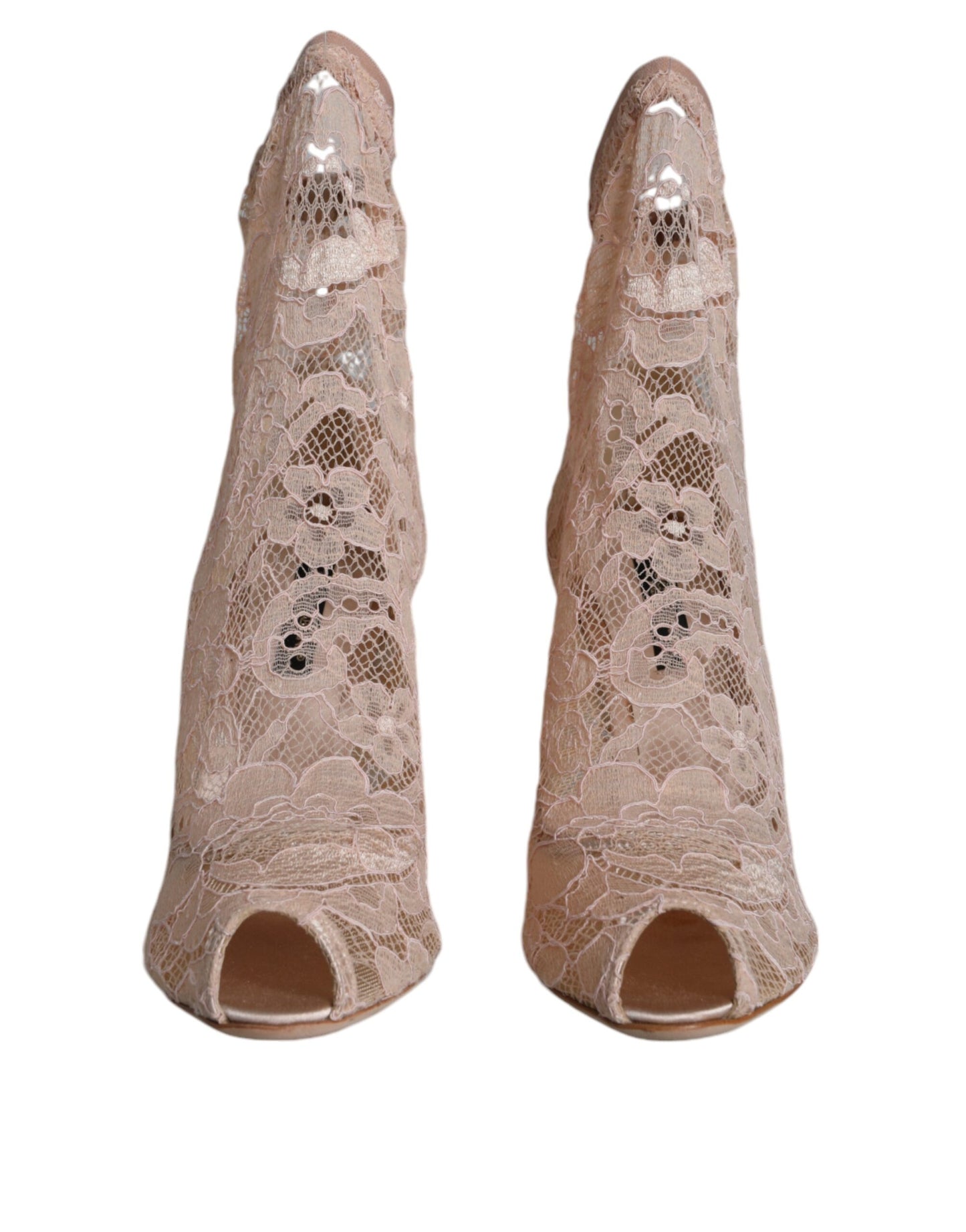 Dolce &amp; Gabbana Beige Stretch Taormina Lace Boots Shoes