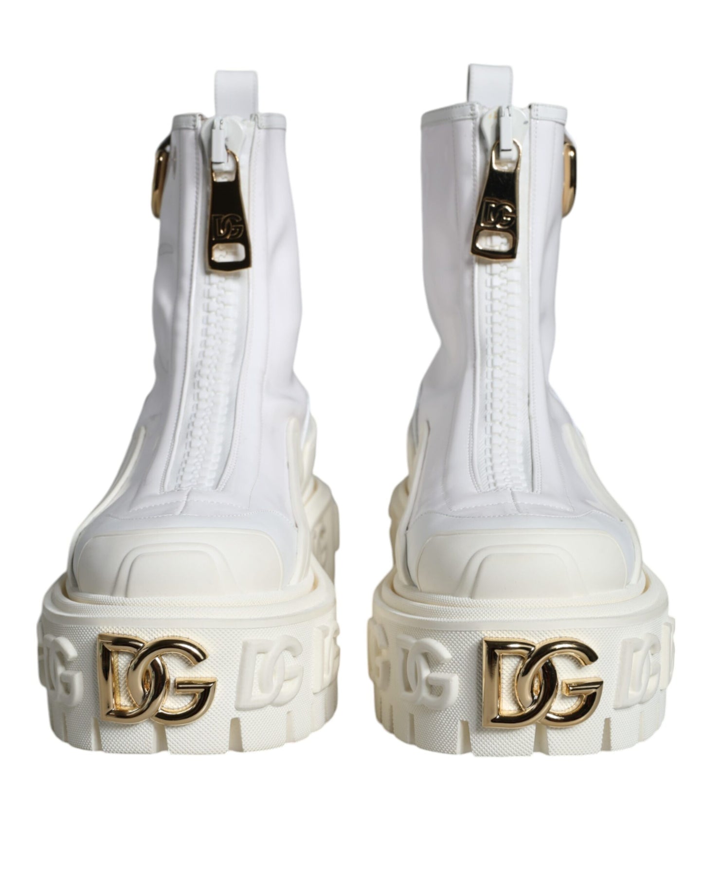 Dolce &amp; Gabbana White Leather Rubber Logo Ankle Boots Shoes