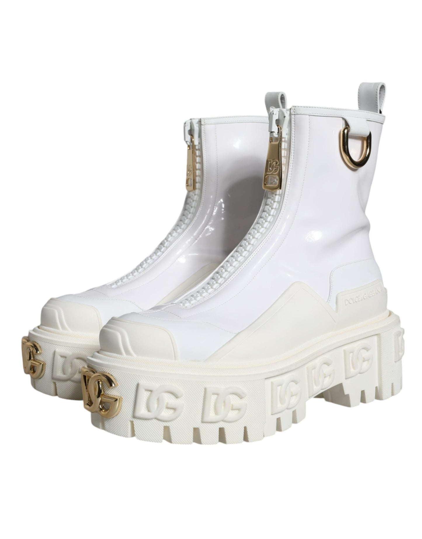 Dolce &amp; Gabbana White Leather Rubber Logo Ankle Boots Shoes