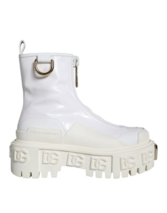 Dolce &amp; Gabbana White Leather Rubber Logo Ankle Boots Shoes