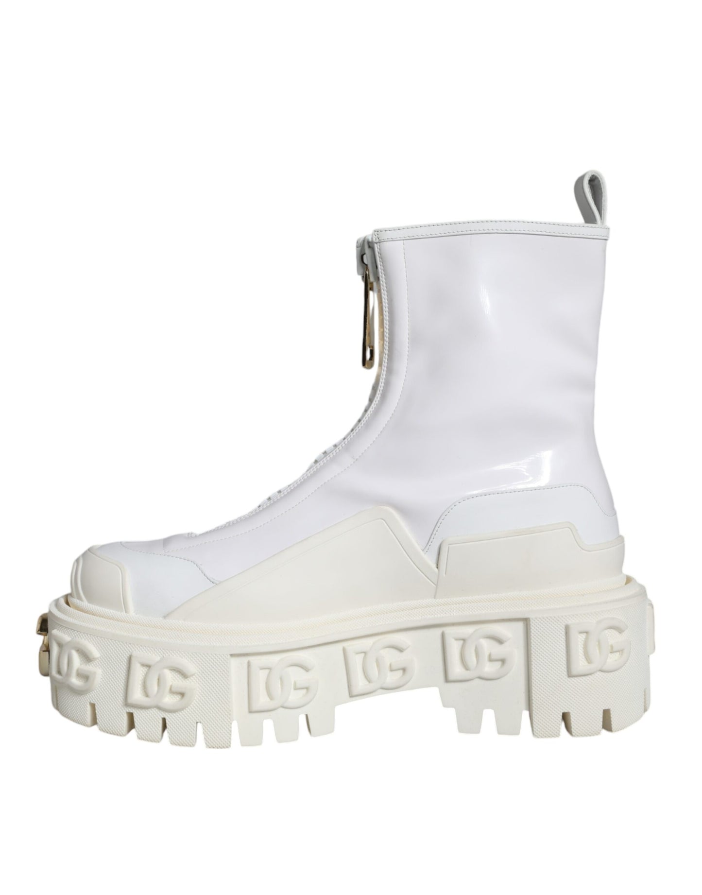 Dolce &amp; Gabbana White Leather Rubber Logo Ankle Boots Shoes