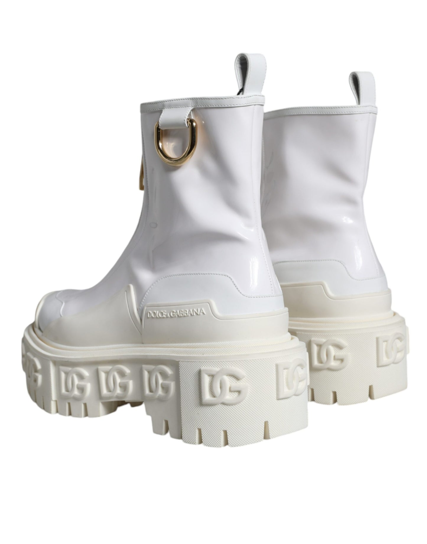 Dolce &amp; Gabbana White Leather Rubber Logo Ankle Boots Shoes