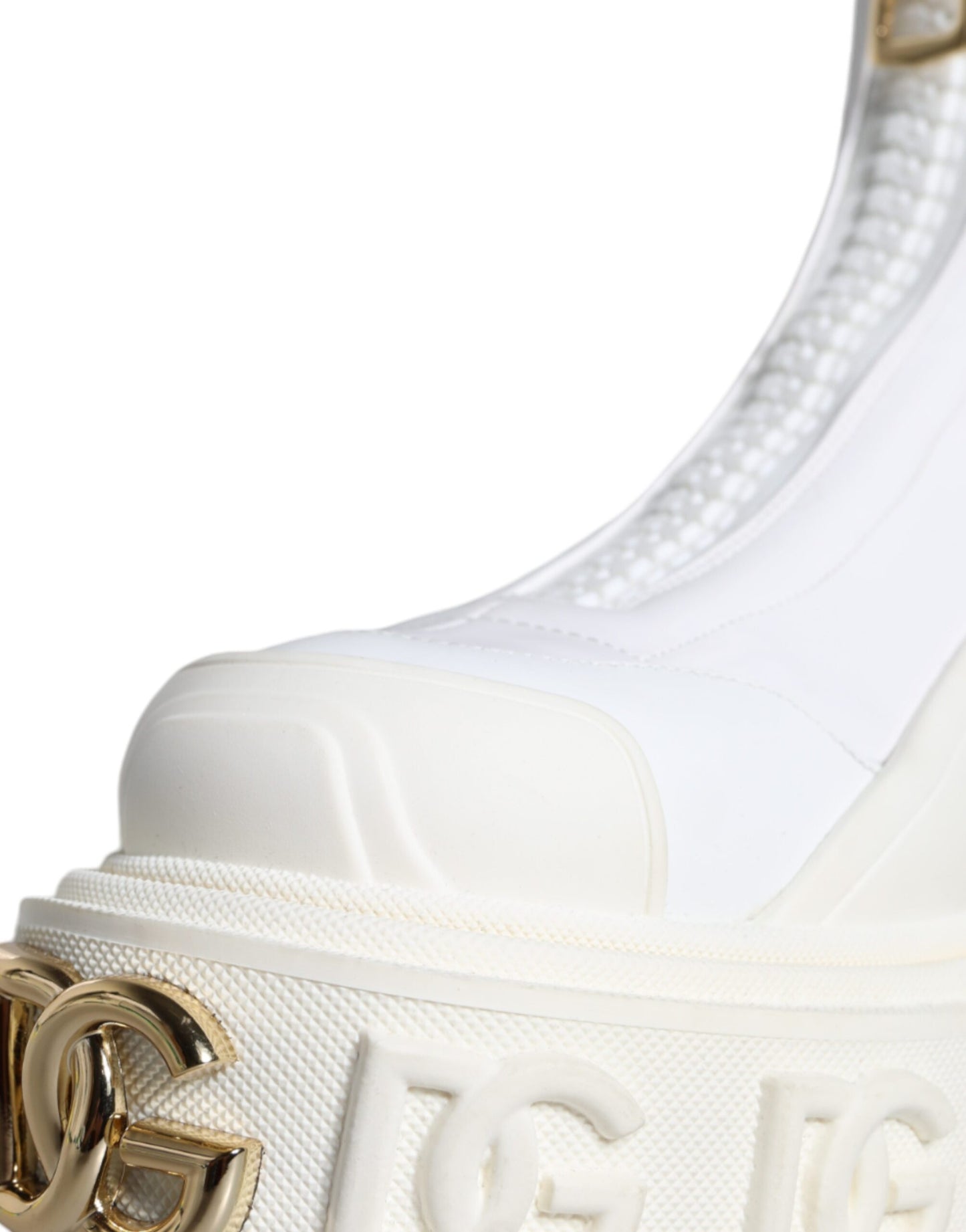 Dolce &amp; Gabbana White Leather Rubber Logo Ankle Boots Shoes