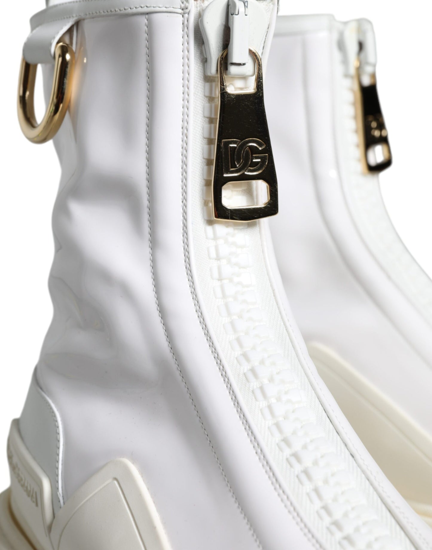 Dolce &amp; Gabbana White Leather Rubber Logo Ankle Boots Shoes