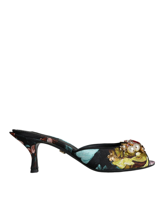 Dolce &amp; Gabbana Multicolor Crystal Slip On Sandals Shoes