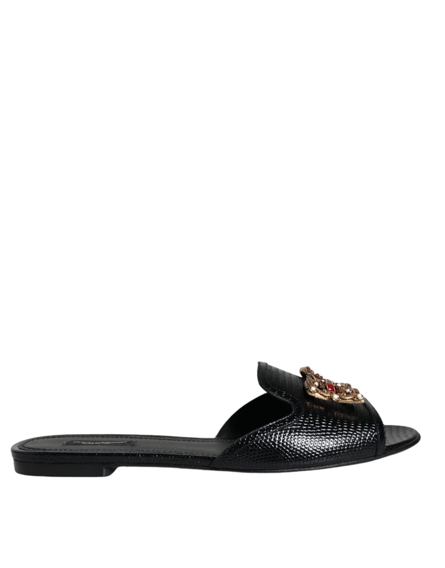 Dolce &amp; Gabbana Black DG Amore Leather Slip On Flats Shoes