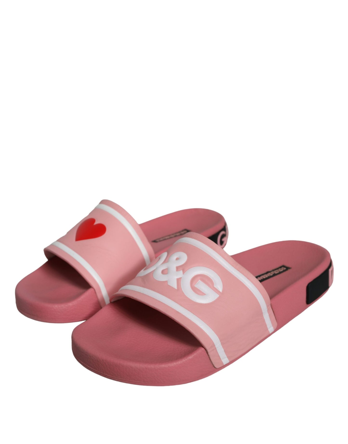 Dolce &amp; Gabbana Pink Leather I Love D&amp;G Sandals Slides Shoes