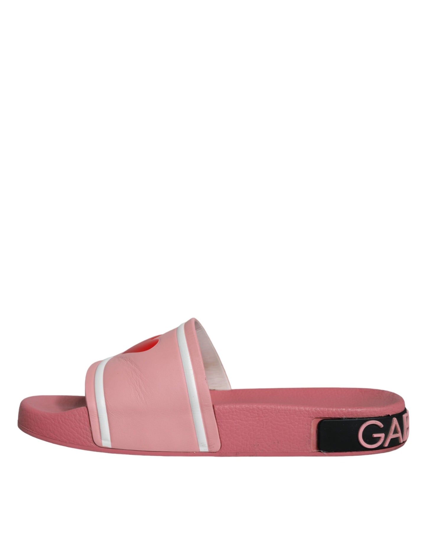 Dolce &amp; Gabbana Pink Leather I Love D&amp;G Sandals Slides Shoes