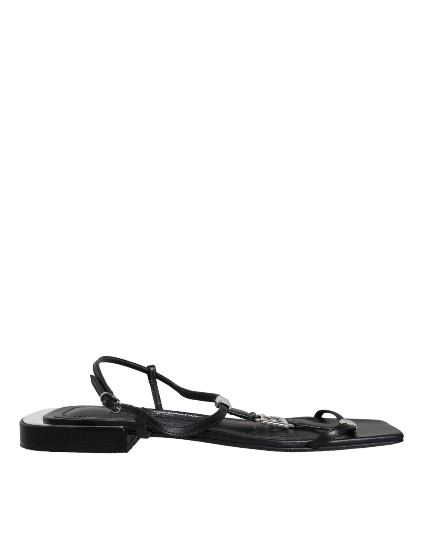 Dolce &amp; Gabbana Black Leather Logo Ankle Strap Keira Sandals Shoes