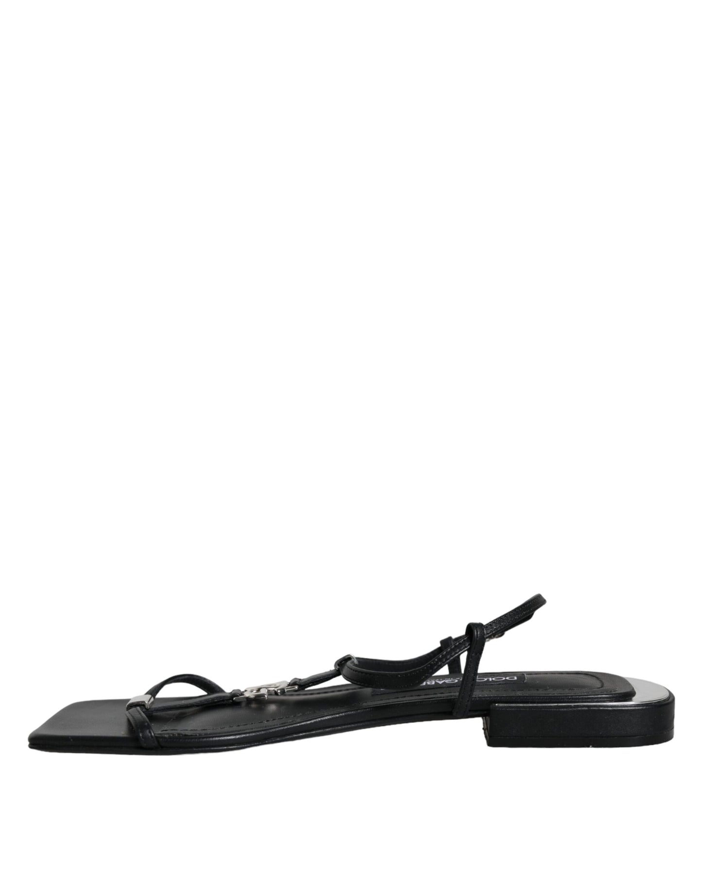 Dolce &amp; Gabbana Black Leather Logo Ankle Strap Keira Sandals Shoes