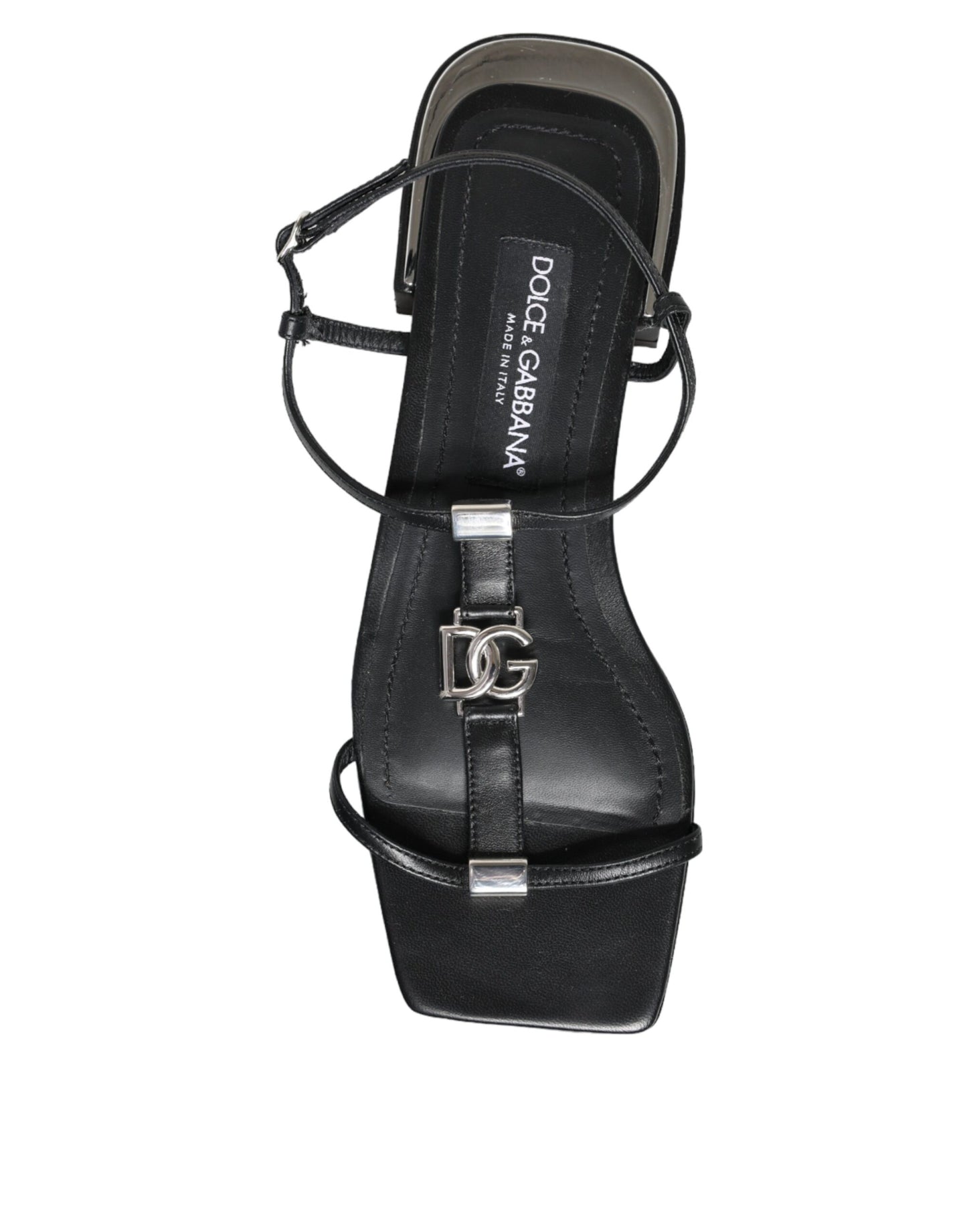 Dolce &amp; Gabbana Black Leather Logo Ankle Strap Keira Sandals Shoes