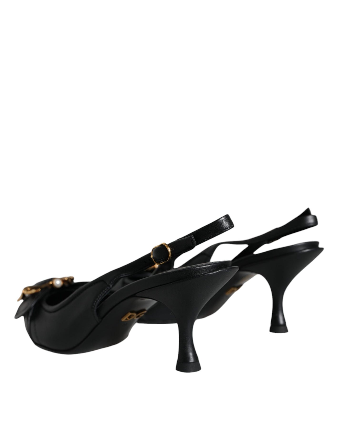 Dolce &amp; Gabbana Black Devotion Leather Heels Slingback Shoes