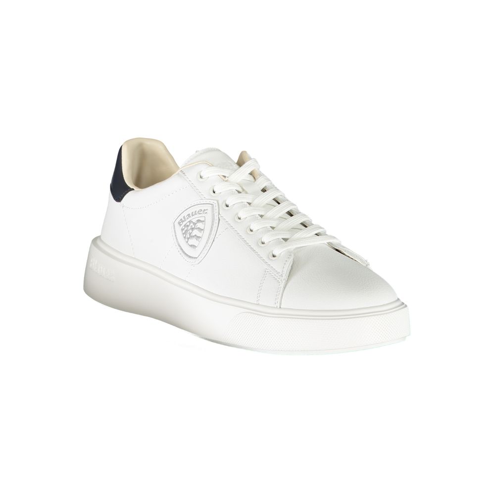 Blue sneaker made of white polyester