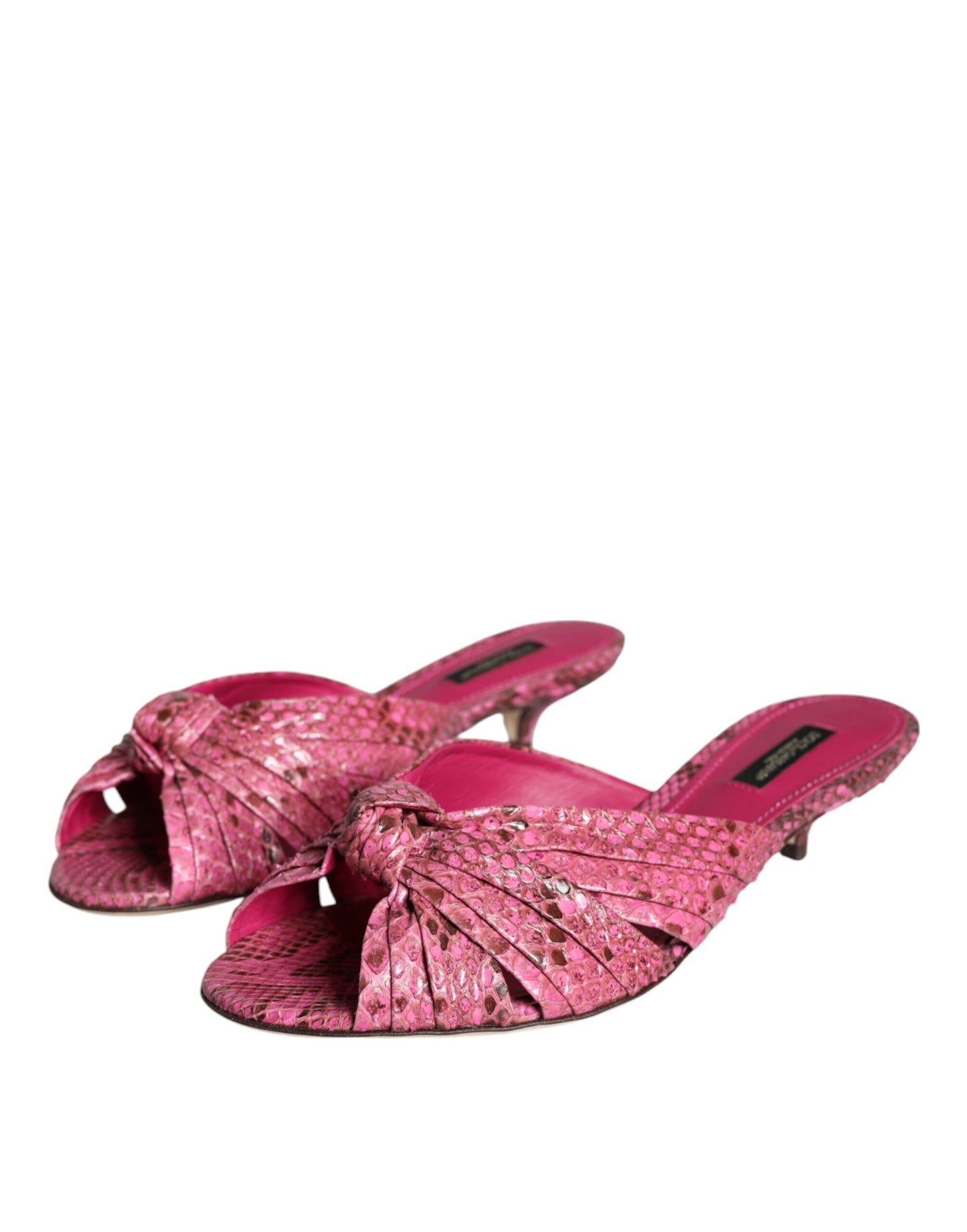 Dolce &amp; Gabbana Pink Python Leather Kitten Heels Slides Shoes