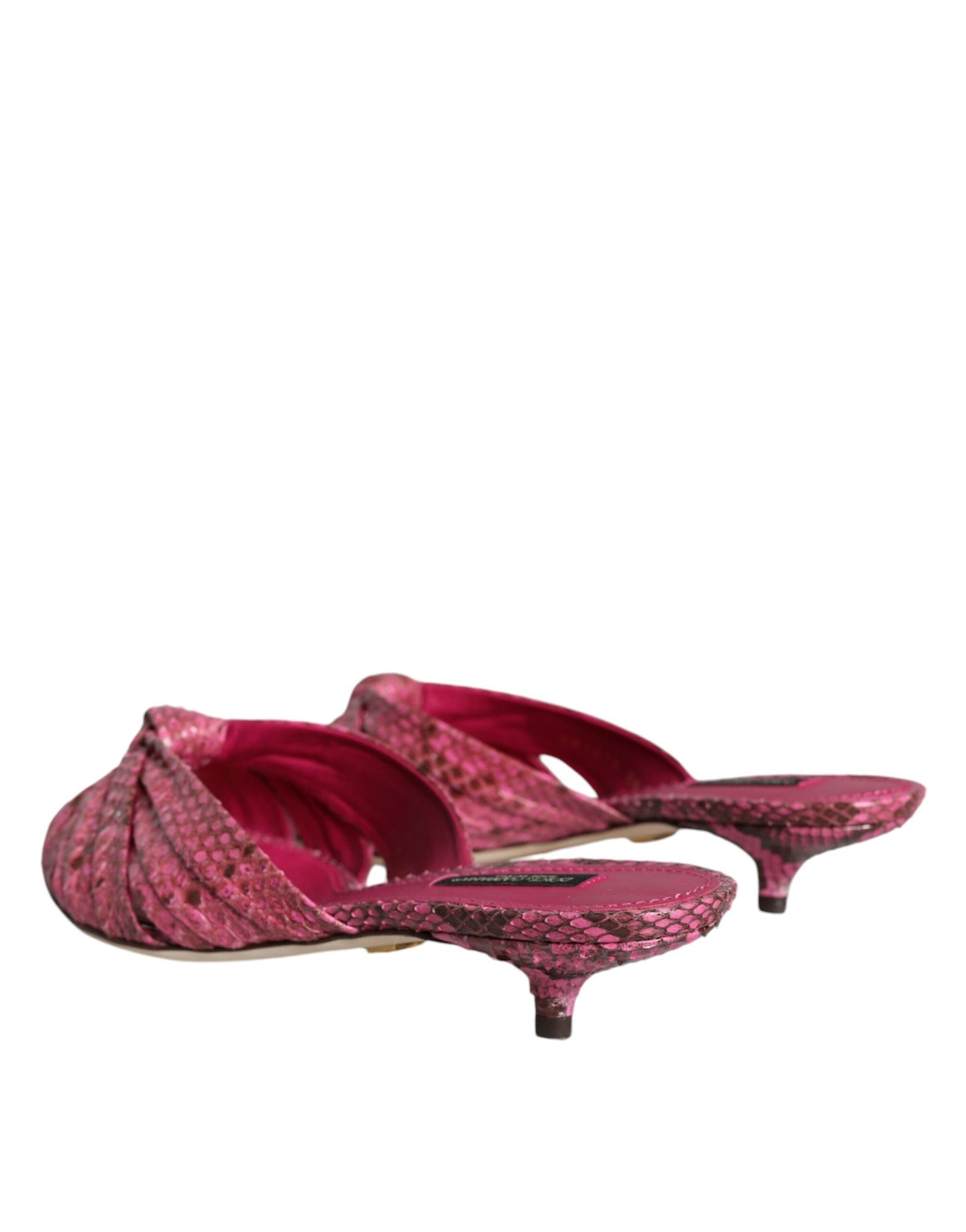 Dolce &amp; Gabbana Pink Python Leather Kitten Heels Slides Shoes