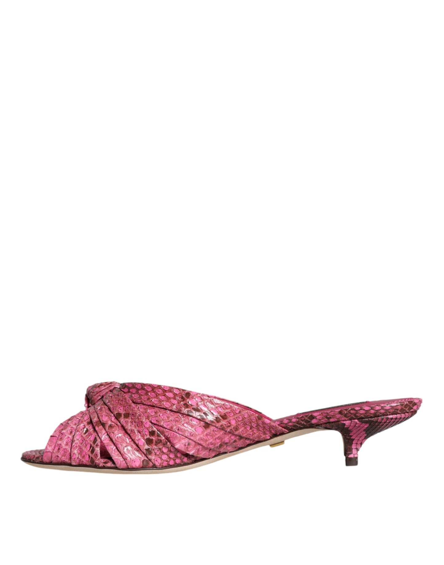 Dolce &amp; Gabbana Pink Python Leather Kitten Heels Slides Shoes