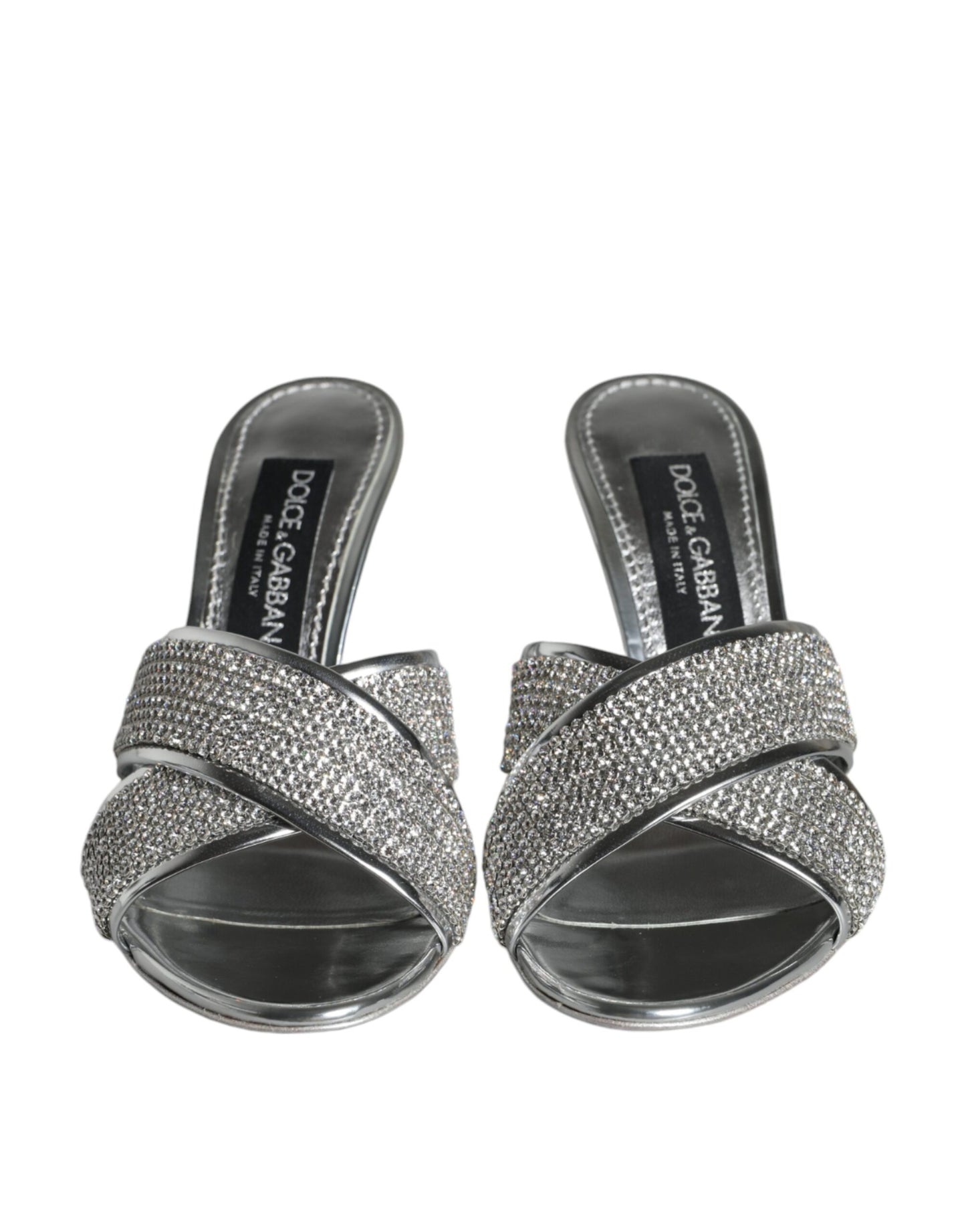 Dolce &amp; Gabbana Silver Crystals Keira Heels Slides Shoes