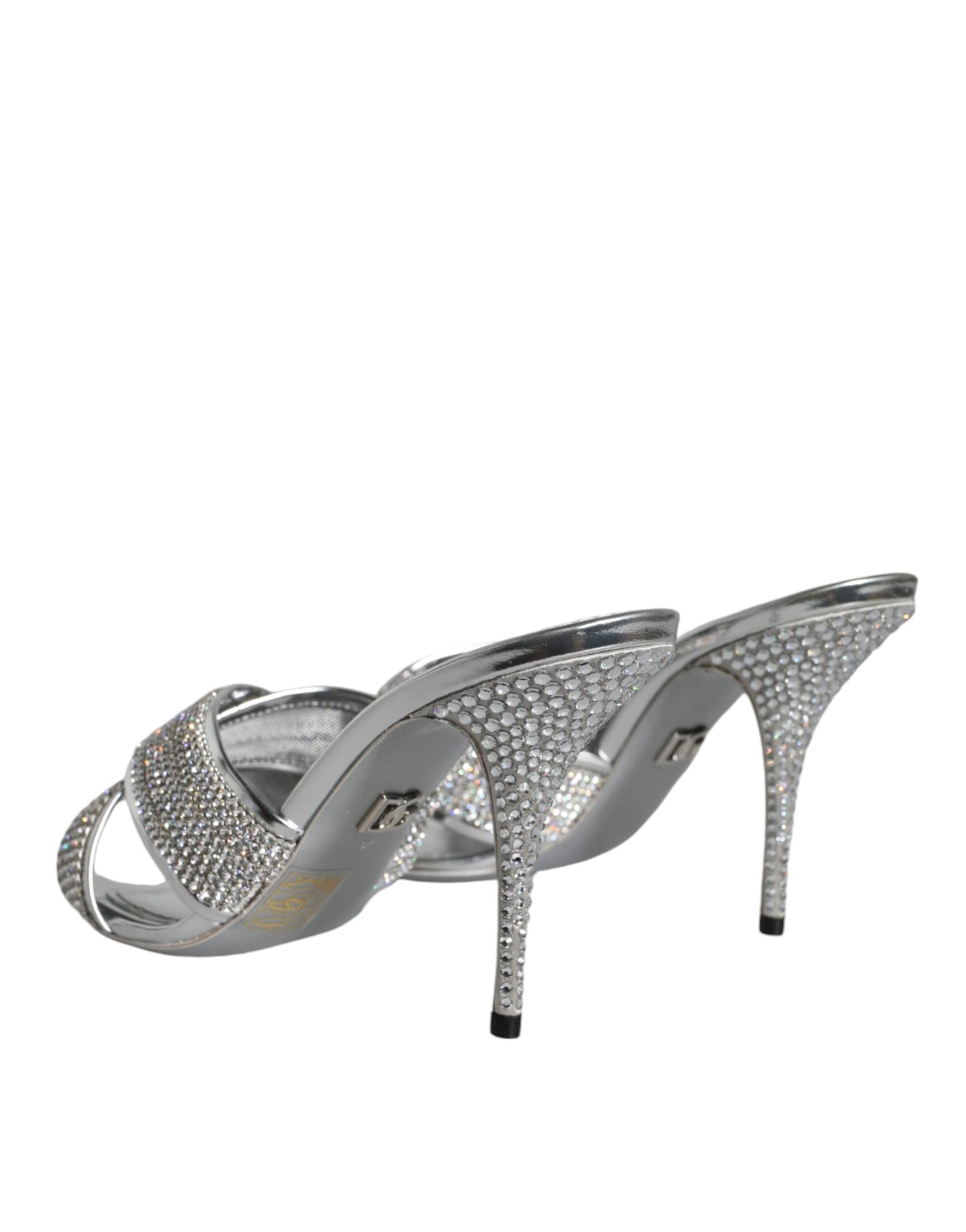 Dolce &amp; Gabbana Silver Crystals Keira Heels Slides Shoes