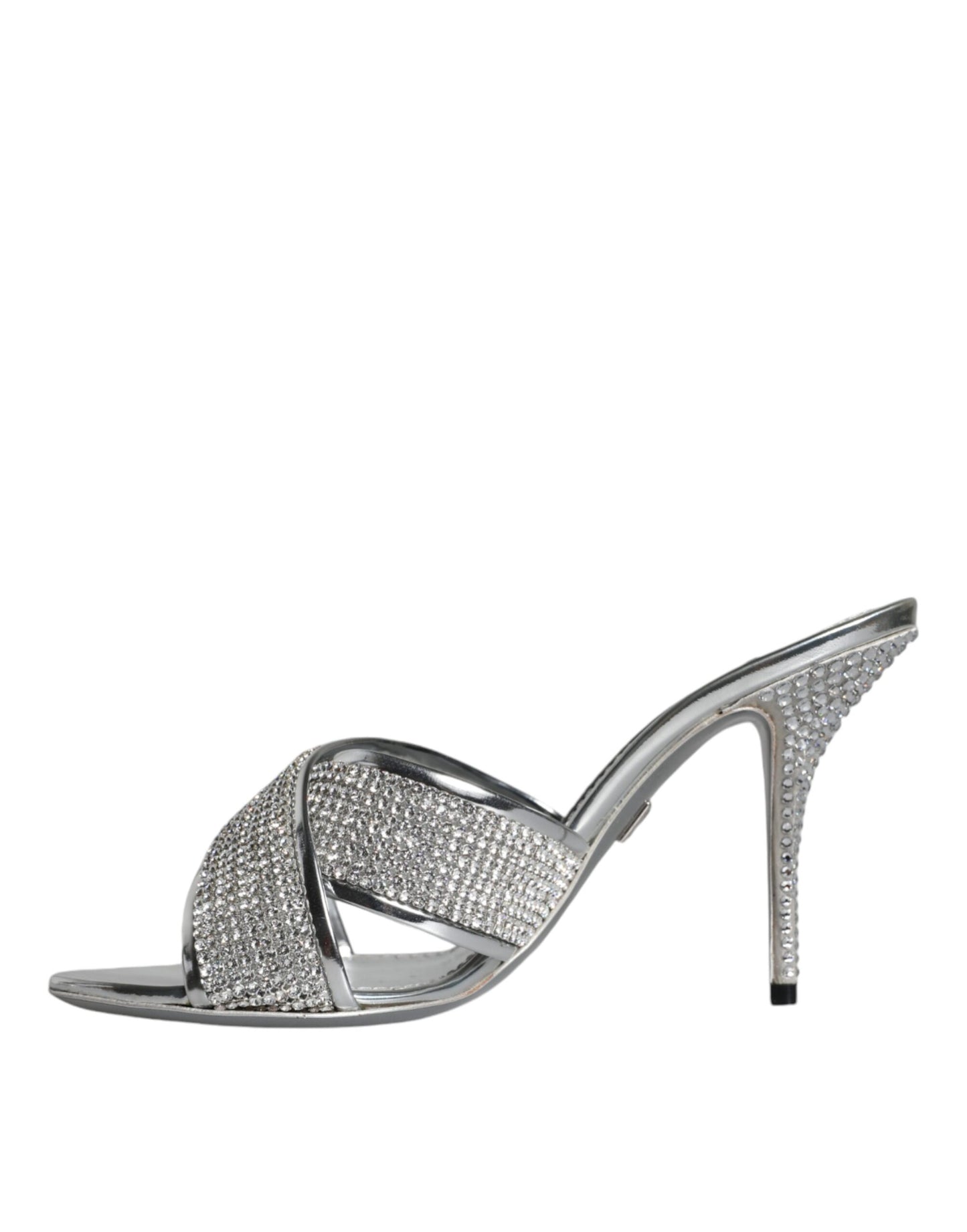 Dolce &amp; Gabbana Silver Crystals Keira Heels Slides Shoes