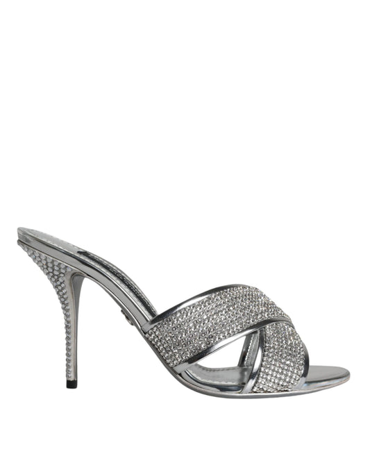 Dolce &amp; Gabbana Silver Crystals Keira Heels Slides Shoes