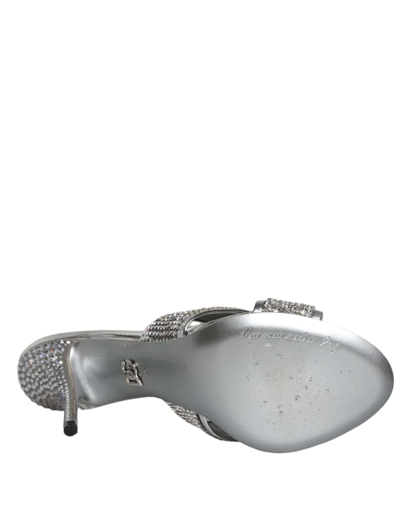 Dolce &amp; Gabbana Silver Crystals Keira Heels Slides Shoes