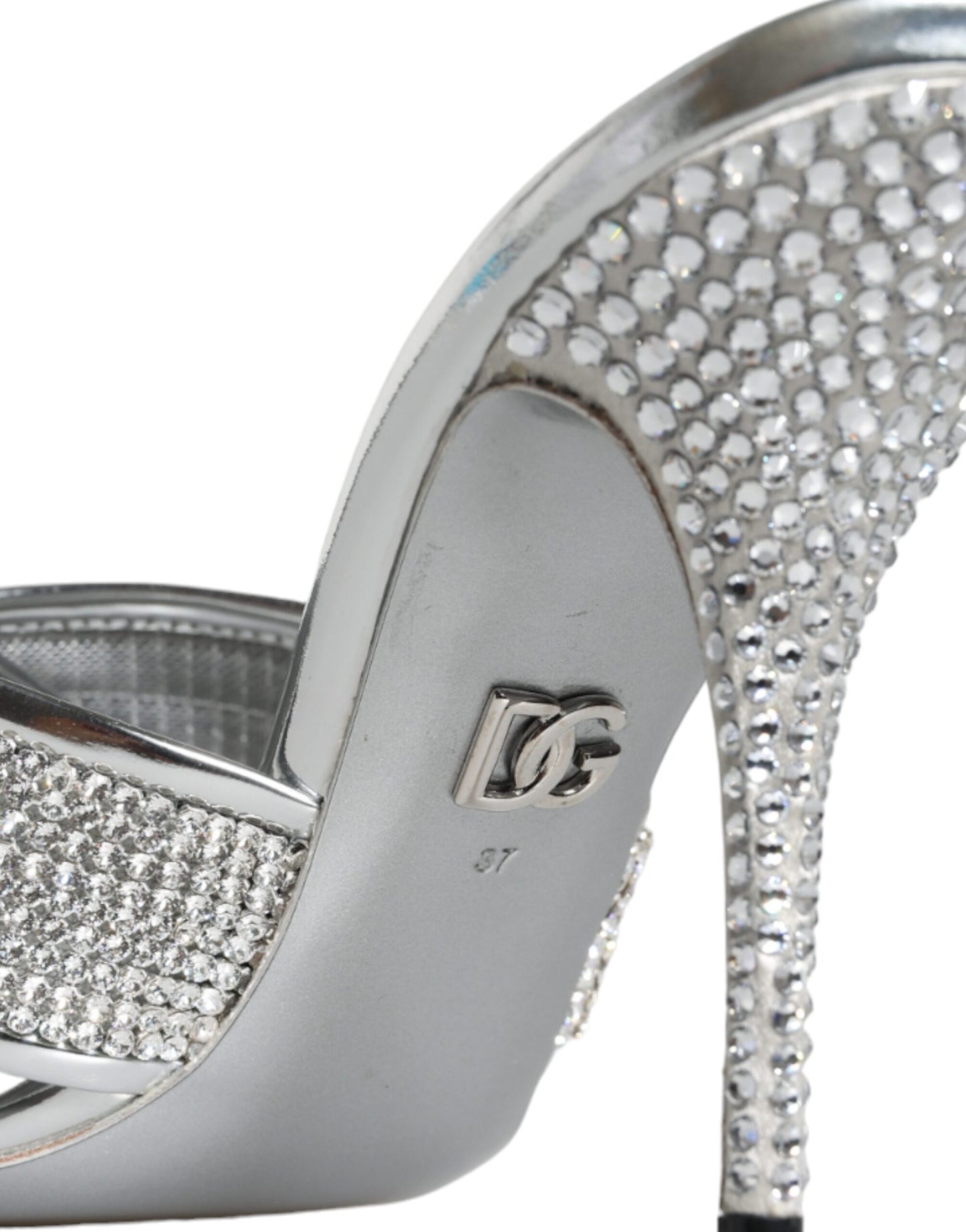 Dolce &amp; Gabbana Silver Crystals Keira Heels Slides Shoes