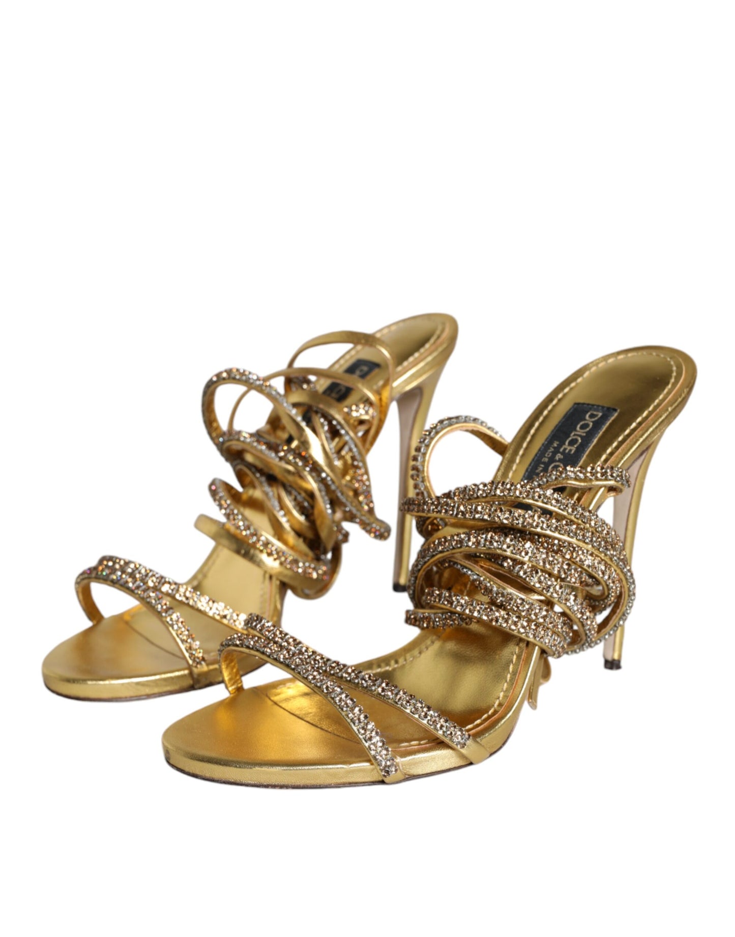 Dolce &amp; Gabbana Gold Crystals Keira Heels Sandals Shoes