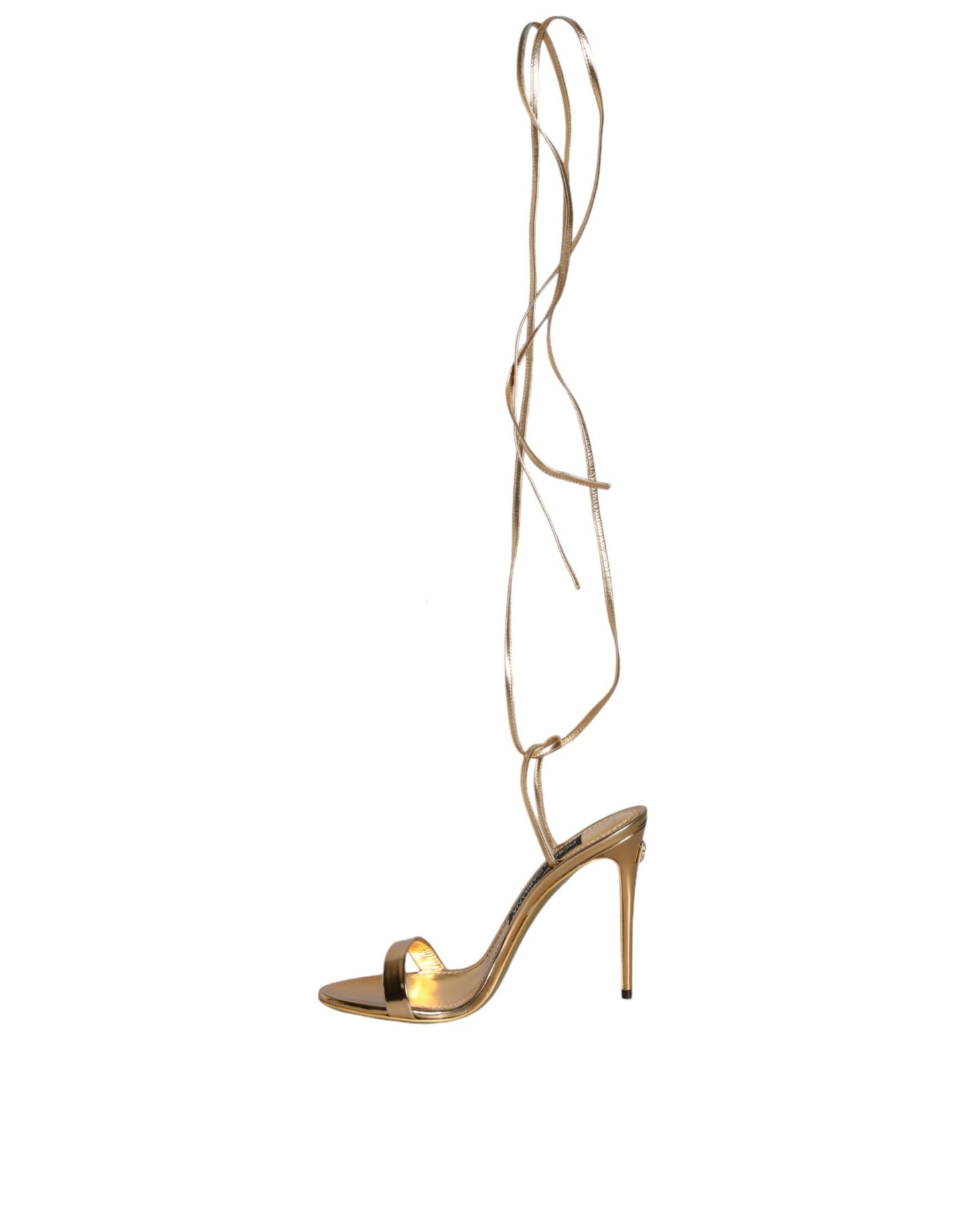 Dolce &amp; Gabbana Gold Leather High Heels Sandals Shoes