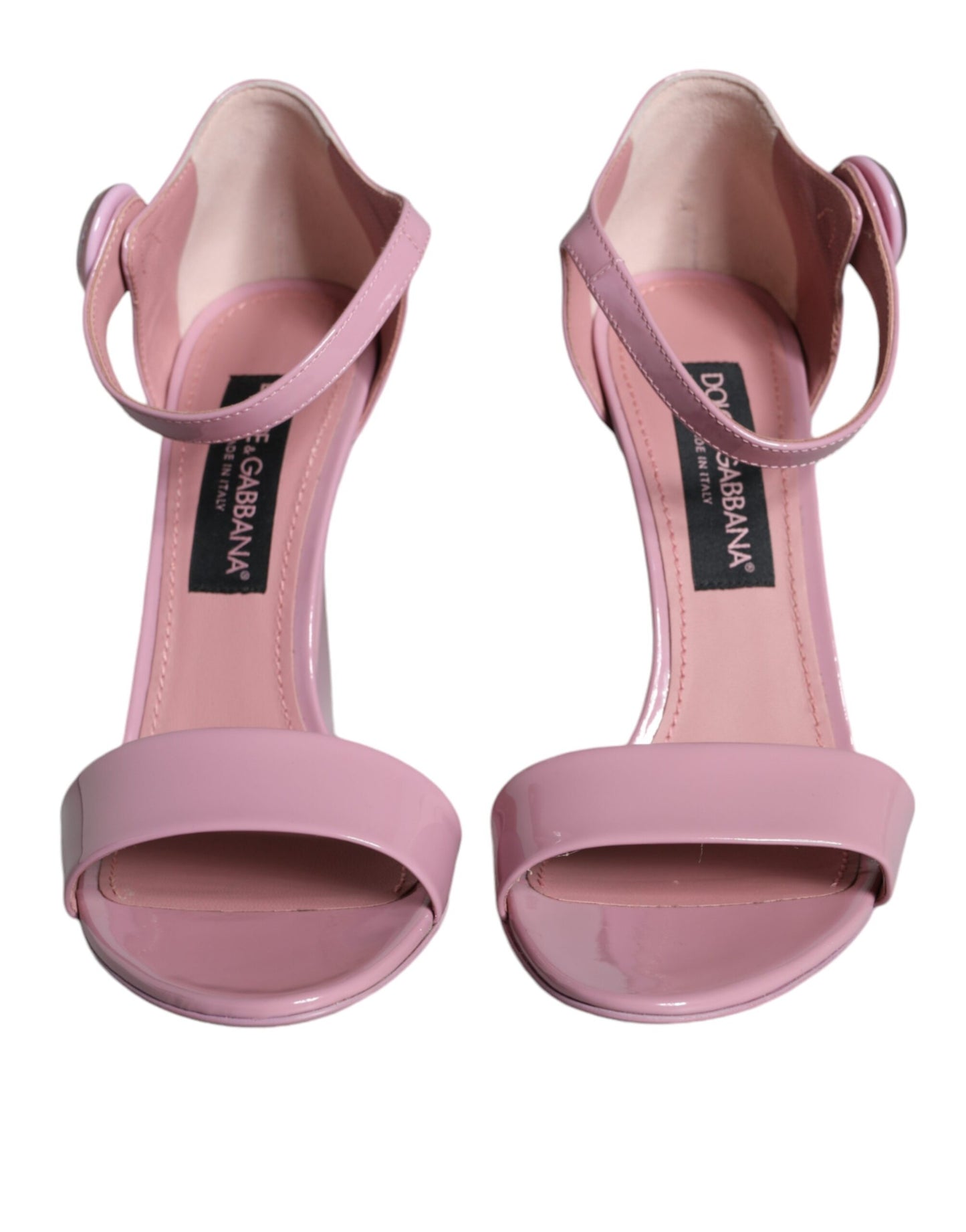 Dolce &amp; Gabbana Pink Leather Logo Heels Keira Sandals Shoes