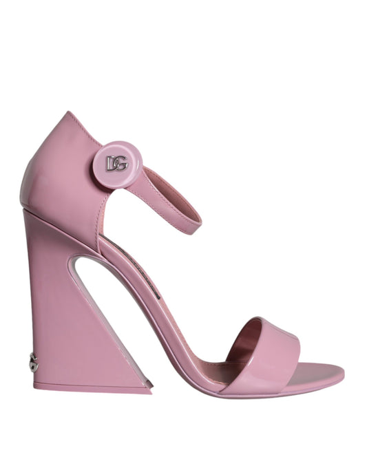 Dolce &amp; Gabbana Pink Leather Logo Heels Keira Sandals Shoes